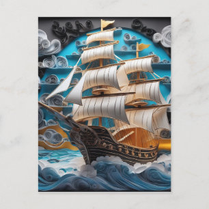 3d papper konst,segelkonst frakt i stormiga hav helg vykort