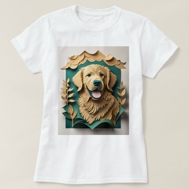 3D-papperkonst Golden Retriever-design T-shirt  (Design framsida)