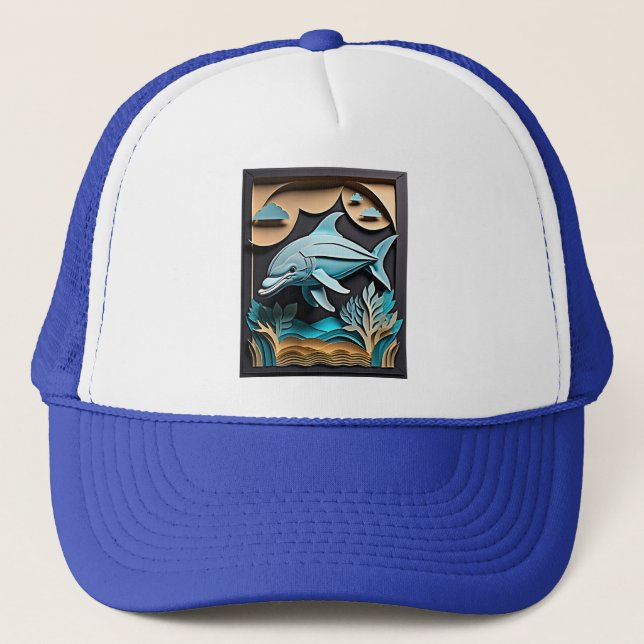 3D Papperskonst Delfindesign T-shirt  Keps (Framsida)