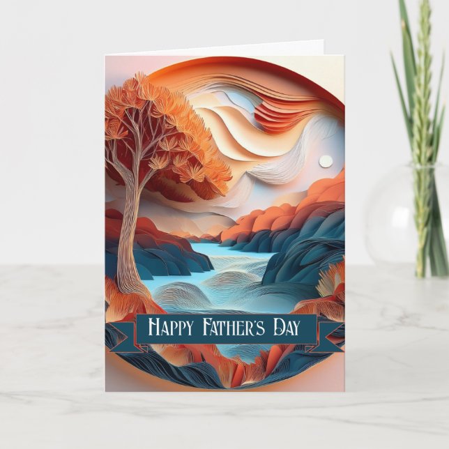 3D Papperskonst Träd Flod Glad Fars Dag Kort (Framsida)