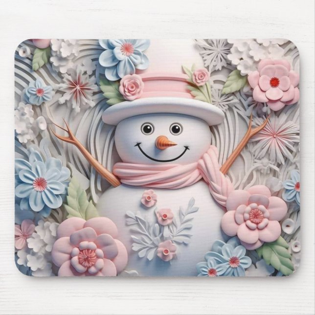 3D Pastel Snögubbe Musmatta (Framsidan)