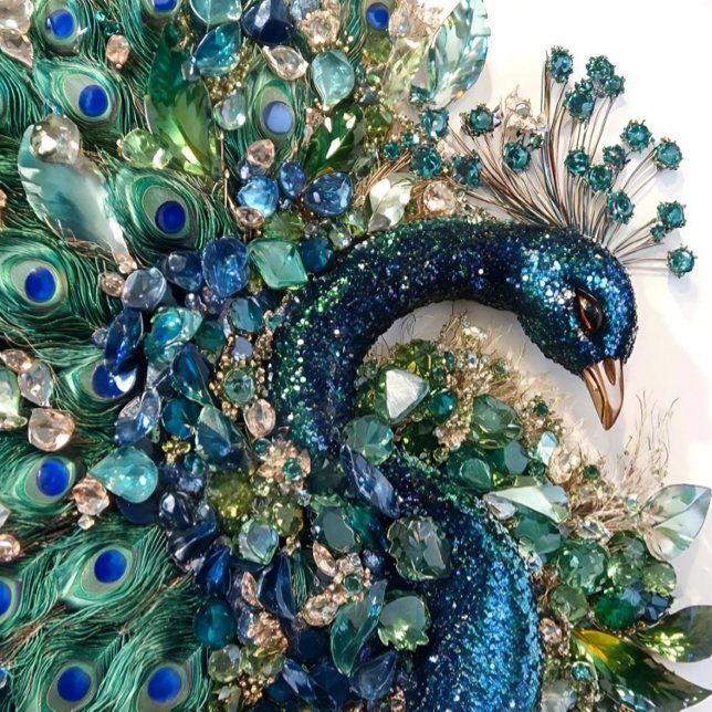 3D Peacock Cushion with Rubies, Emeralds,  Kudde (
This is my original design, featuring a majestic peacock adorned with rubies, )
