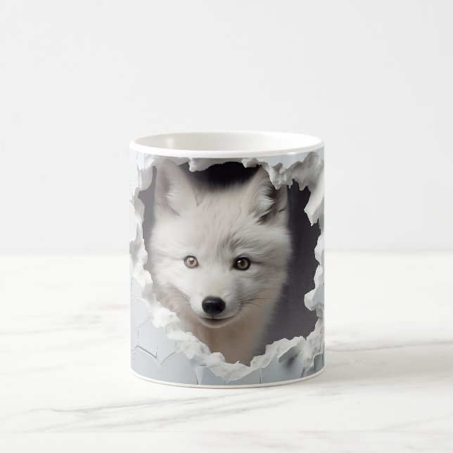 3D Peering Arctic Fox, Winter Fox Älskare Kaffemugg (Center)