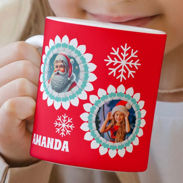 3D-Personlig - barn i julfoto i Jultomten Kaffemugg (Skapare uppladdad)