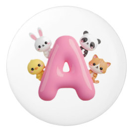 3D Pink Balloon Letter A Ceramic Drawer Knob Knopp