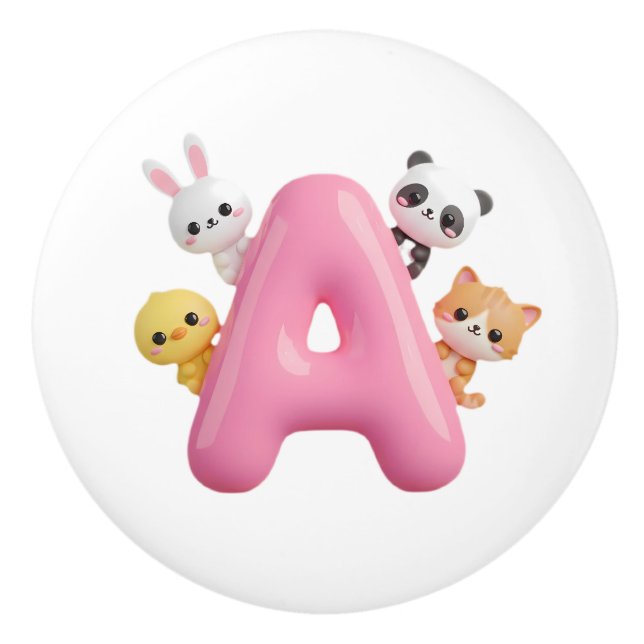 3D Pink Balloon Letter A Ceramic Drawer Knob Knopp (Framsidan)