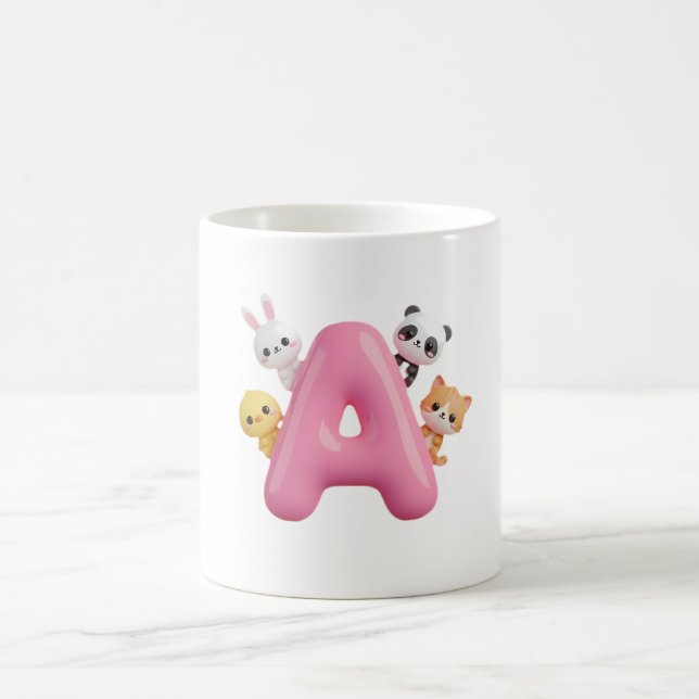 3D Pink Balloon Letter A Forest Animals Mug Kaffemugg (Center)
