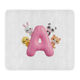 3D Pink Balloon Letter A Glass Cutting Board