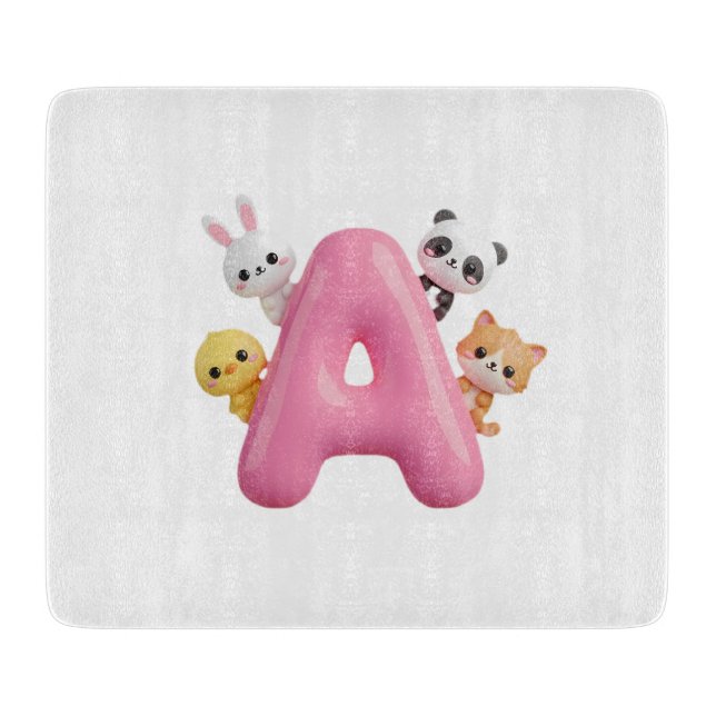 3D Pink Balloon Letter A Glass Cutting Board (Framsidan)