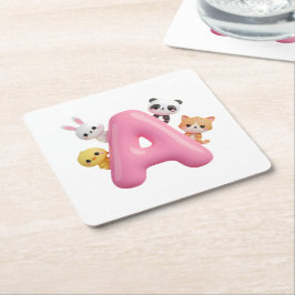 3D Pink Balloon Letter A Party Paper Coaster Underlägg Papper Kvadrat