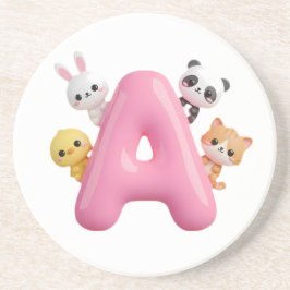 3D Pink Balloon Letter A Round Sandstone Coaster Underlägg
