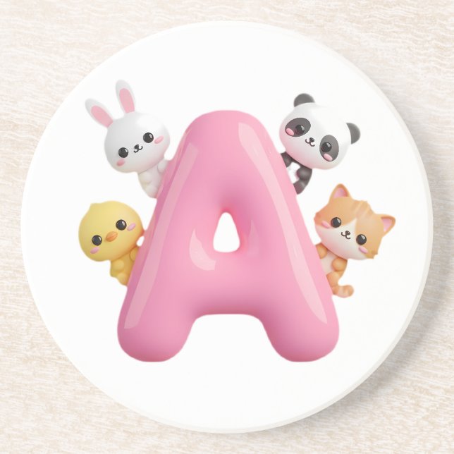 3D Pink Balloon Letter A Round Sandstone Coaster Underlägg (Framsidan)