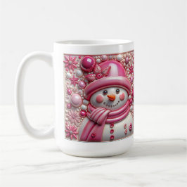 3D Pink Christmas Snowman Kaffemugg