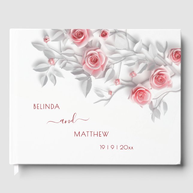 3D Pink Gray Roses | Wedding Gästböcker (Framsida)