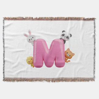 3D Pink Letter M Baby Blanket with Animals Filt