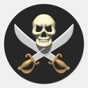 3D Pirat Skull och korsade ord Runt Klistermärke