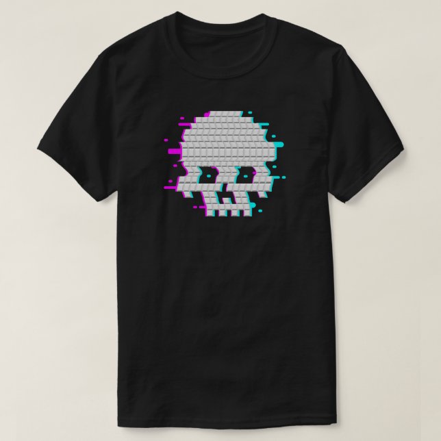3D Pixel Skalle Glitch Art Gamer Present T Shirt (Design framsida)