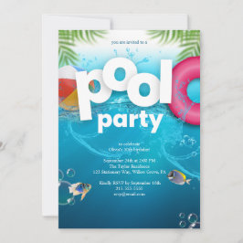 3D Pool Party Birthday Invitation Inbjudningar