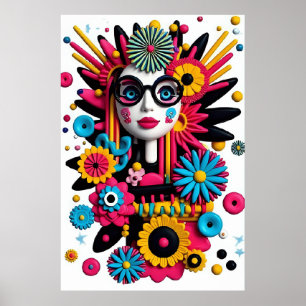 3D-popkonst Porträtt - färgfull Abstrakt Kvinnor m Poster