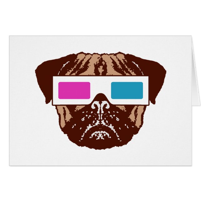 3D Pug Hälsningskort (Framsidan Horizontal)