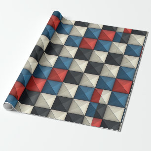 3D Pyramidal Geometric Mönster - Red, Blue & Cream Presentpapper
