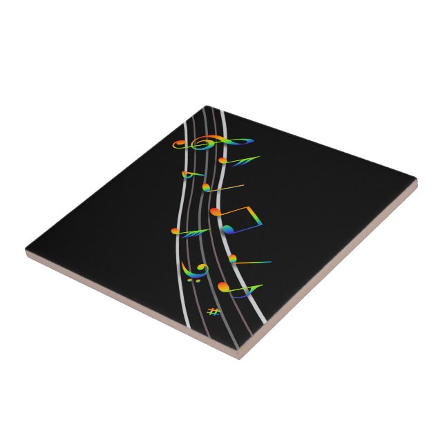 3D Rainbow Musik noter Score på Black Kakelplatta (Sidan)