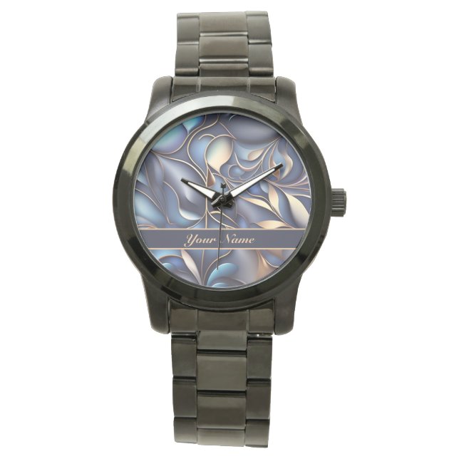 3D Ranken Muster blau goldfarben Armbandsur (Framsida)