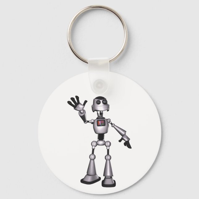 3D Raster Sci-Fi Robot Guy Wave Nyckelring (Framsida)