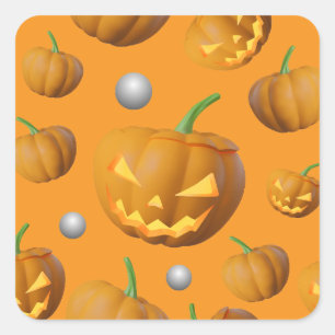 3D Realistisk Jack O'Lantern & Pumpkin Mönster Fyrkantigt Klistermärke