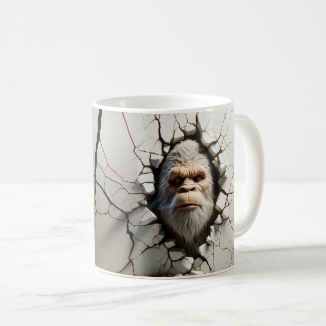 3D Realistiskt Bigfoot Mugg Bursting Hål i muren (Framsida höger)
