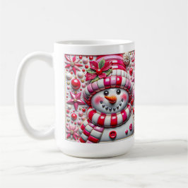 3D Red and Pink Christmas Snowman Kaffemugg