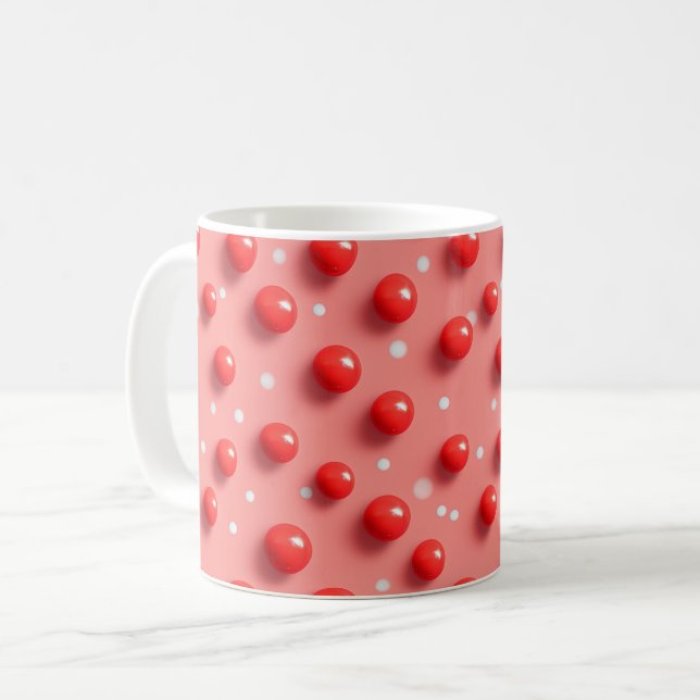 3D Red and White Polka dots Mönster Kaffemugg (Framsida vänster)