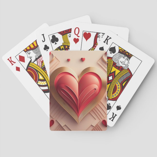 3D Red & Guld Heart Casinokort (Baksidan)