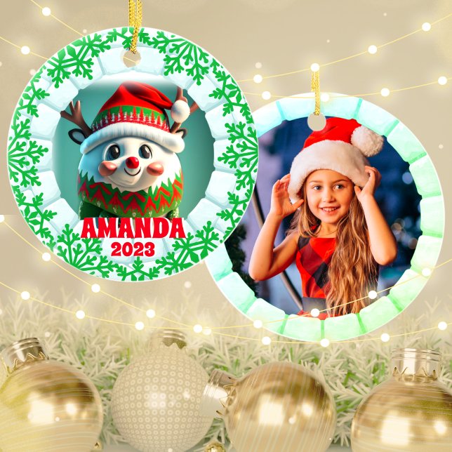 3D Reindeer-Anpassningsbarna Kids Photo Julgransprydnad Keramik (Skapare uppladdad)