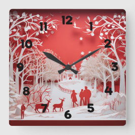 3D-renar och människor i byn Fyrkantig Klocka