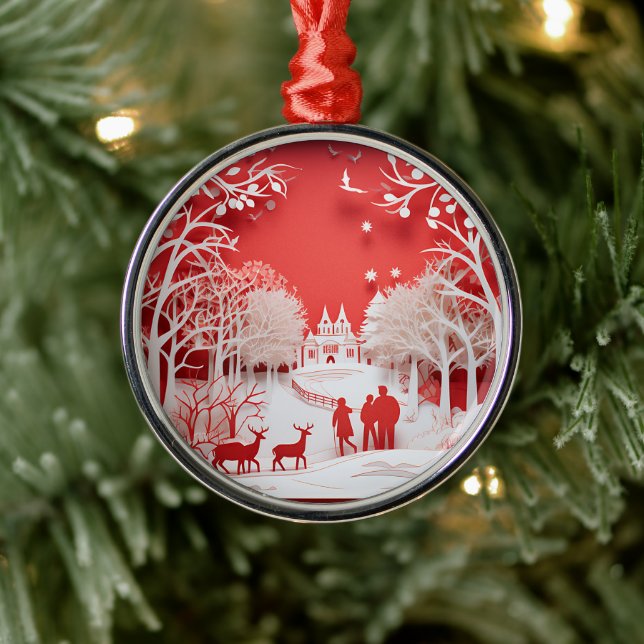 3D-renar och människor i byn Julgransprydnad Metall (Träd)