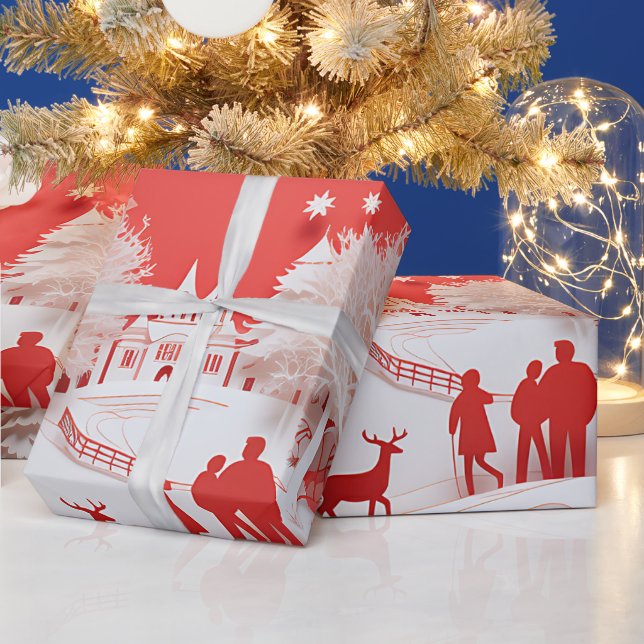 3D-renar och människor i byn Presentpapper (Helgdagar)