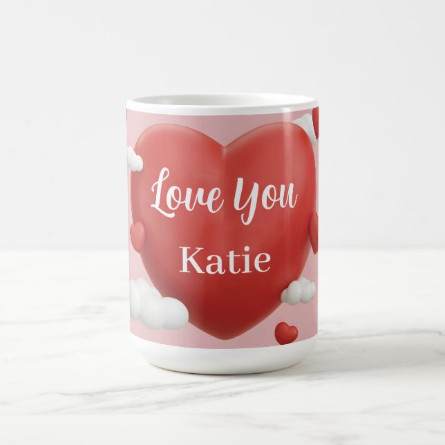 3D Render of Vibrant Red Heart with Custom Name Kaffemugg (Center)
