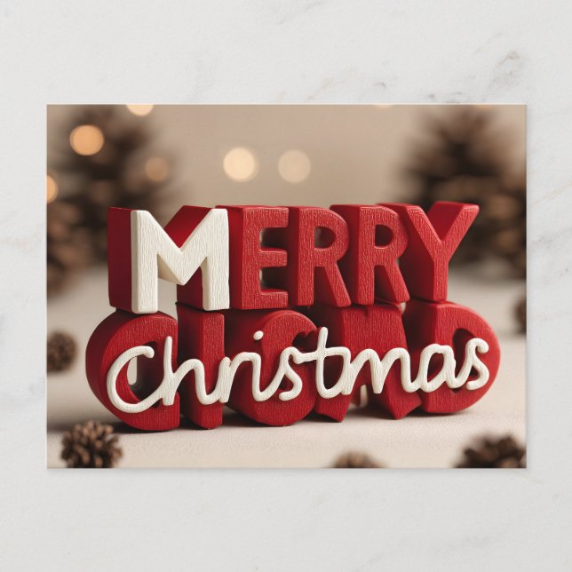 3D-renderad röd och vit God Jul-text Helg Vykort (Framsida)