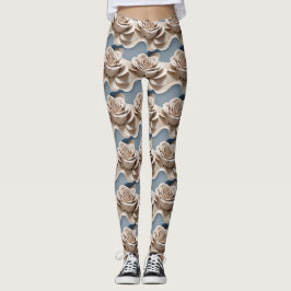 3d-renderade rosor i nyanser av blått och vitt leggings
