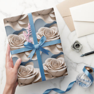 3d-renderade rosor i nyanser av blått och vitt presentpapper