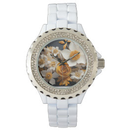 3d-rendering av orange och vita blommor armbandsur