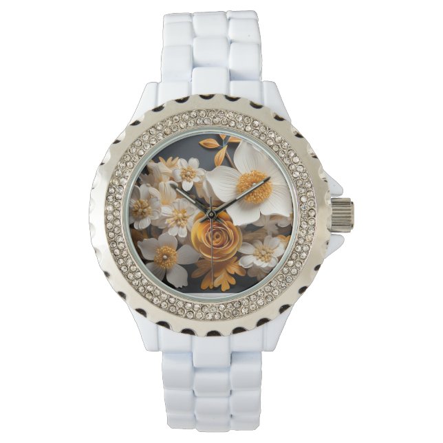 3d-rendering av orange och vita blommor armbandsur (Framsida)