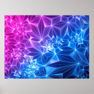 3d-rendering, rosa blå neongeometrisk bakgrund, p poster