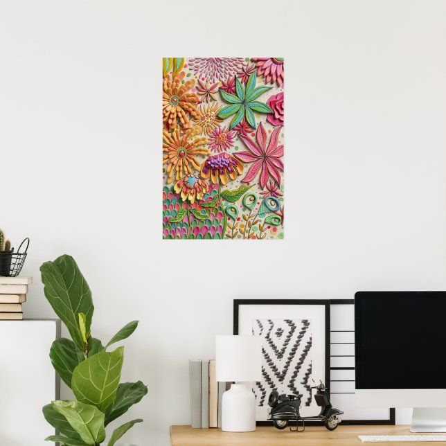 3d-rendering Surrealistisk Trädgård Blommig Konst  Poster (Hemmakontoret)
