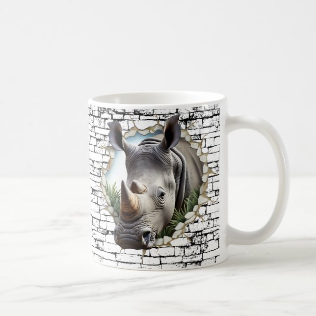 3D Rhinoceros Wall Break Art - realistiska Safari Kaffemugg (Höger)