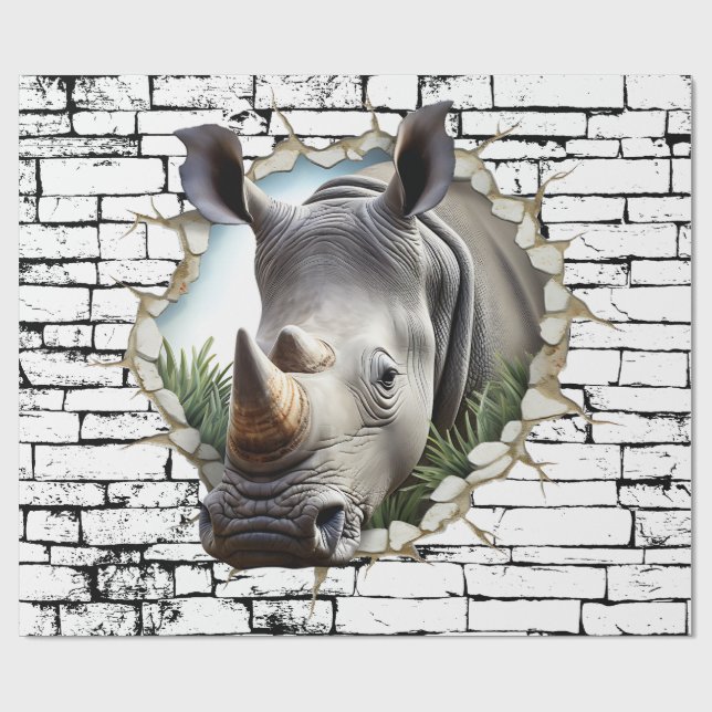 3D Rhinoceros Wall Break Art - realistiska Safari Presentpapper (Platt)