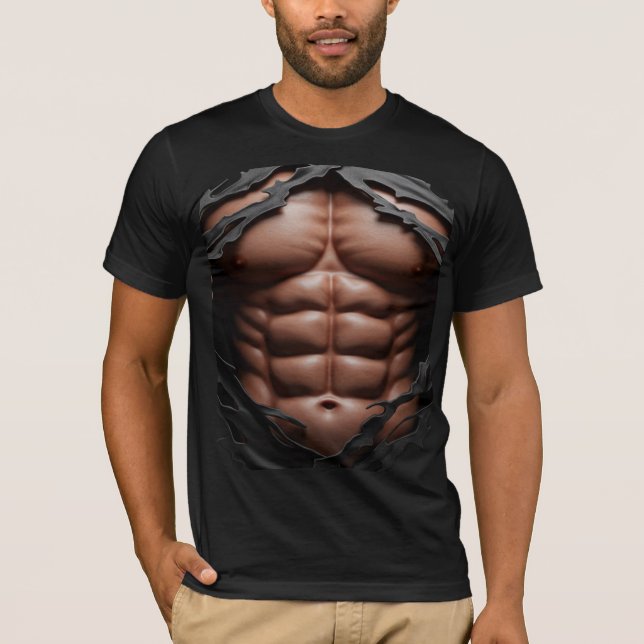 3D Rippade Abs T-Shirt - Realistiskt muskelstest D (Framsida)