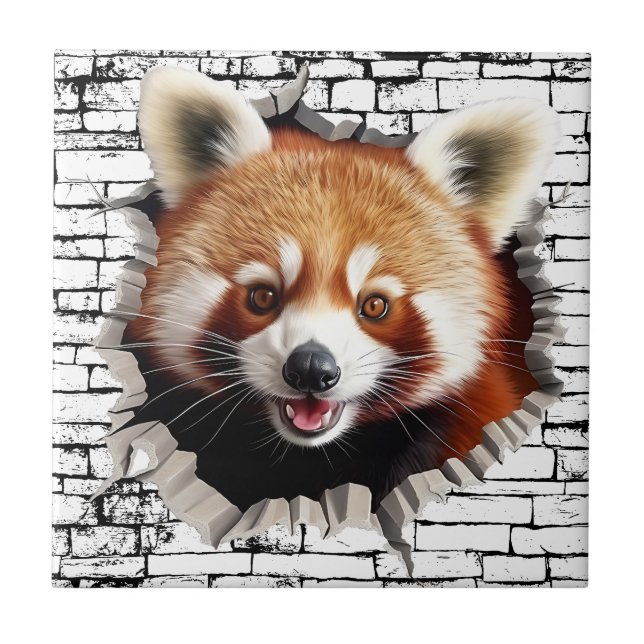 3D Röd Panda Väggbrottskonst – Realistisk Safari Kakelplatta (Framsidan)
