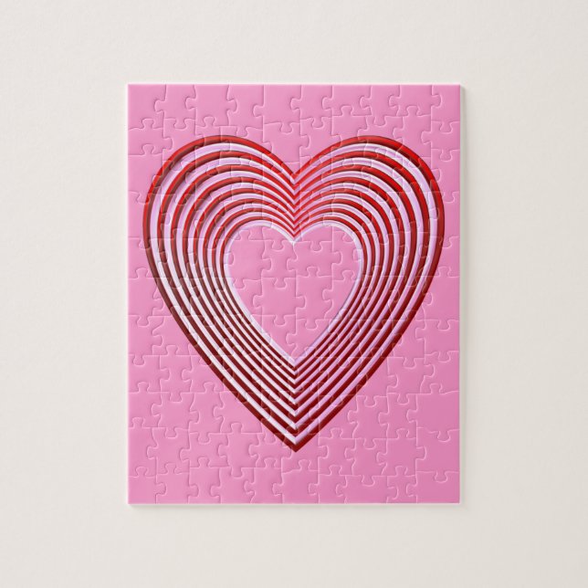 "3D" Röda och Rosa Hearts Pussel (Vertikal)